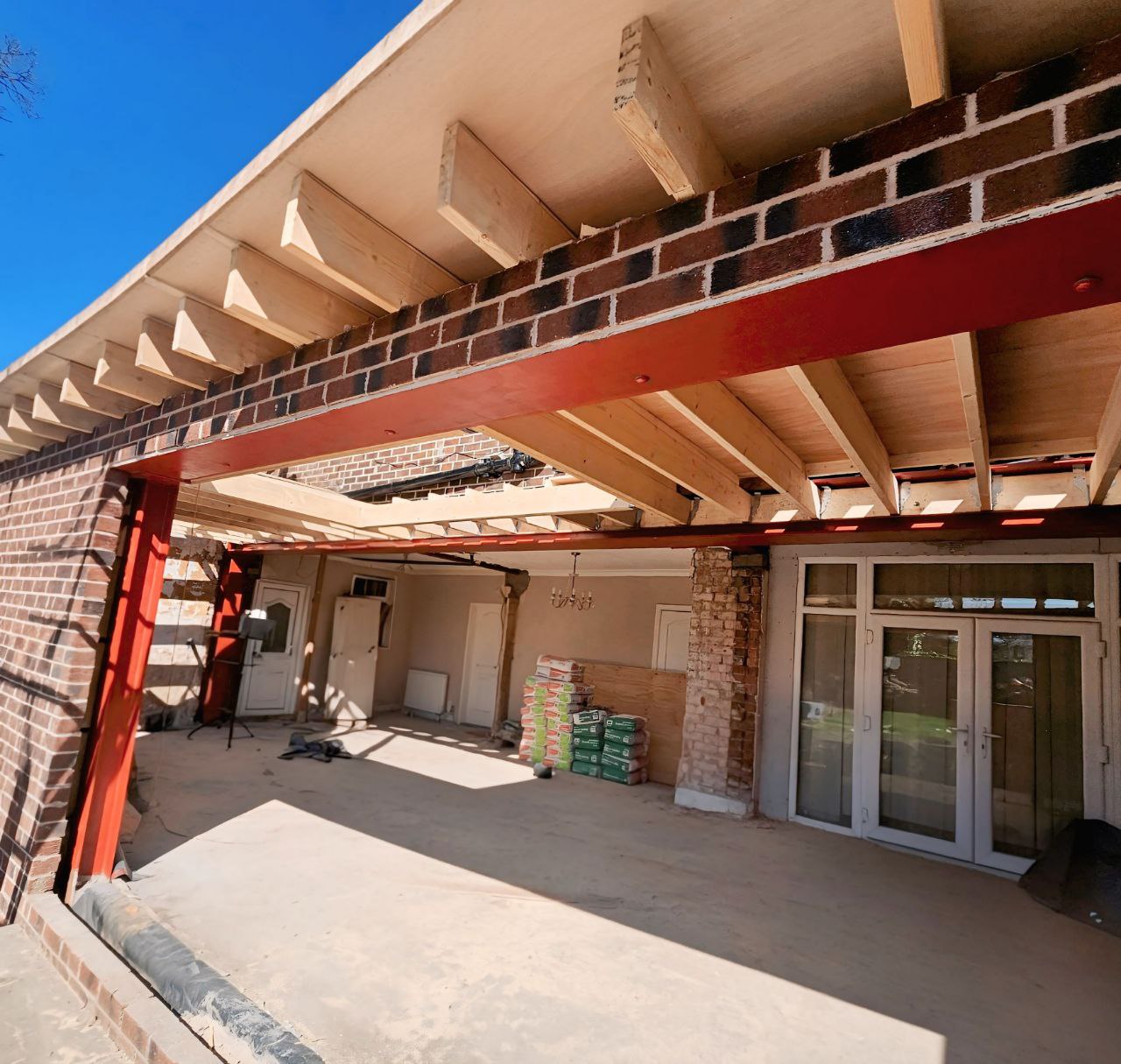 During construction – structural steel installation in Sale